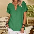thumbnail image 1 of Rezuofi 2 Pcs Summer Tops for Women 2025 Casual Short Sleeve Cotton Linen Shirts Button V Neck Tunic Blouse Beach Vacation Clothes, 1 of 8