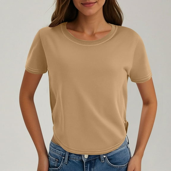 Rezuofi 2 Pcs Summer Tops for Women 2025 Short Sleeve Solid Color Tunic Tee Shirts Loose Fit Crew Neck Casual Basic Blouses