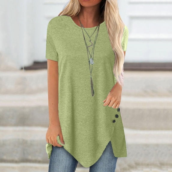 Rezuofi 2 Pcs T-Shirt for Women Casual Short Sleeved Long Tee Over Size Tops Summer Tunic Round Neck Blouse