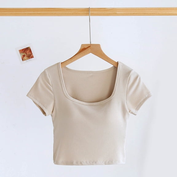 Rezuofi 2 Pcs Tshirts Shirts for Women Double Lined Going Out Crop Tops 2025 Spring Summer Workout Y2k Clothes Beach Fashion