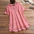 thumbnail image 1 of Rezuofi 2 Pcs Women Cotton Linen Short Sleeve Shirts Summer Boho Floral Print Blouses Casual Button Loose Tunic Tops, 1 of 4