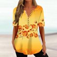 thumbnail image 1 of Rezuofi 2 Pcs Women Floral Print Henley Shirts Button Down V Neck Causal Tops Short Sleeve Tunic Blouses Dressy Ladies Outfits, 1 of 5