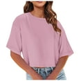 thumbnail image 1 of Rezuofi 2 Pcs Women Half Sleeve Cropped T-Shirts Drop Shoulder Round Neck Crop Tops Casual Summer Solid Color Basic Tees, 1 of 7
