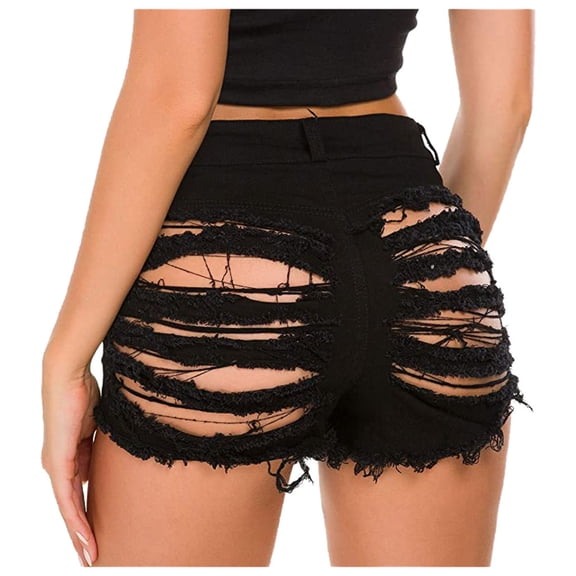 Rezuofi 2 Pcs Women High Rise Distressed Stretchy Jean Shorts Ripped Hole Denim Short Jeans