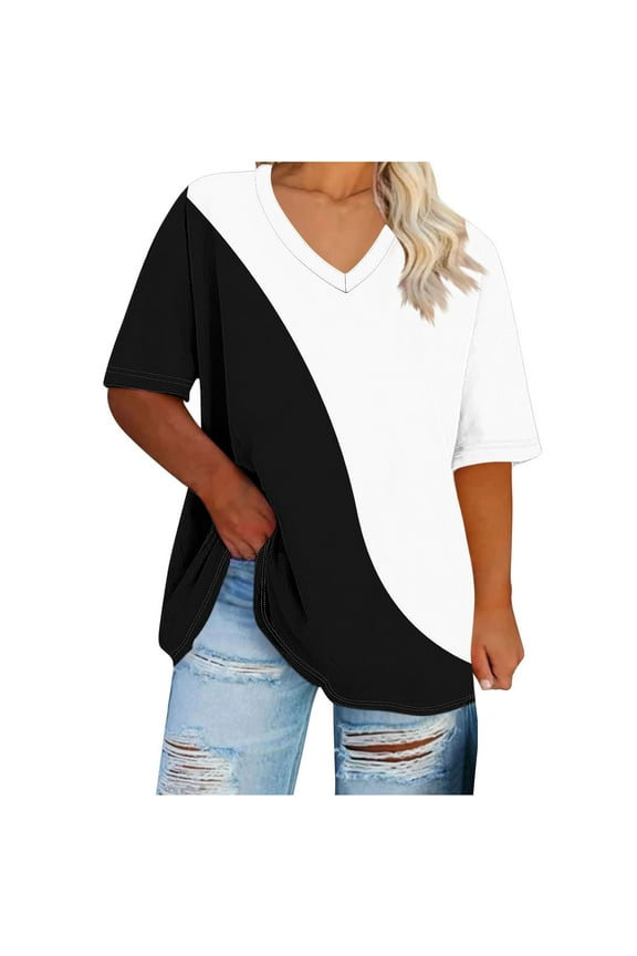 2 Pcs Women Plus Size Tops Tie Dye V Neck Shirt Floral Camo Summer Short Sleeve Tunic Oversized Ladies Blouse