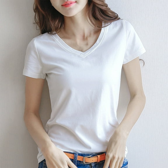 Rezuofi 2 Pcs Women's Cotton Short Sleeve Shirts Soft Breathable V Neck T-Shirts Basic Tops