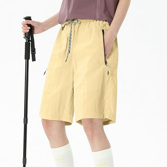 Rezuofi 2 Pcs Women's Elastic Waist Knee Length Casual Cotton Bermuda Shorts with Drawstring