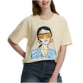 thumbnail image 1 of Rezuofi 2 Pcs Women's Graphic Printed Cartoon Short Sleeve Casual T-Shirt Top, 1 of 3