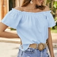 thumbnail image 1 of Rezuofi 2 Pcs Women's Off Shoulder Ruffle Short Sleeve Ruched Casual Loose Tops Blouse Shirt, 1 of 7