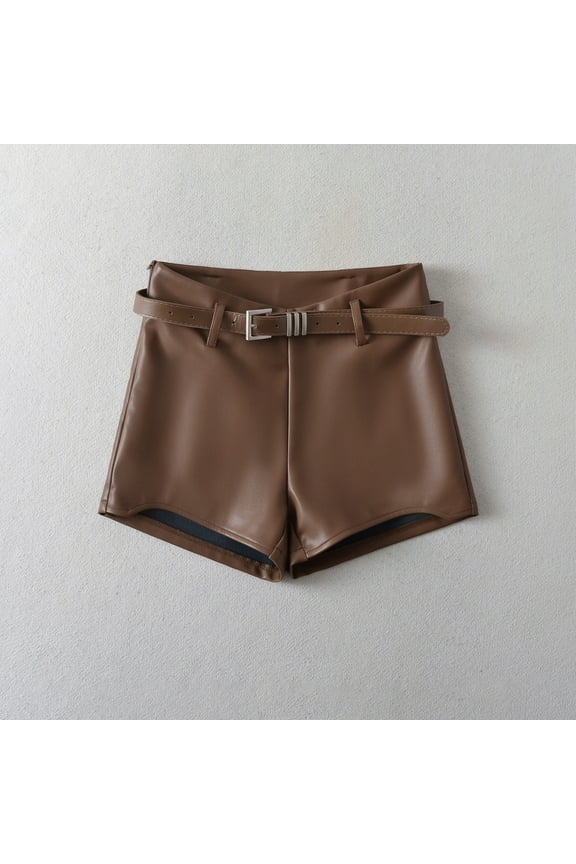 2 Pcs Women's PU Leather High Waisted Pleated Wide Leg Dressy Shorts with Pocket Clearance