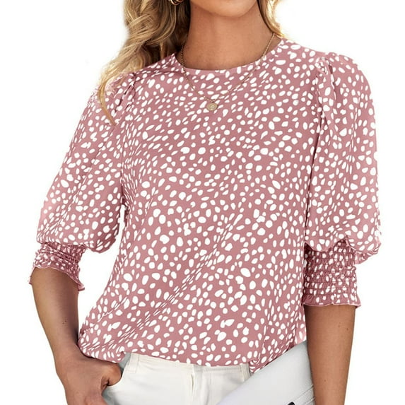 Rezuofi 2 Pcs Women's Polka Dot Short Sleeve Blouse Tops Ladies Casual Office Work Crew Neck T-Shirt Clearance