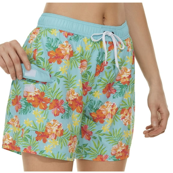 Rezuofi 2 Pcs Women's Quick Dry Swim Shorts Summer Athletic Casual Floral Drawstring Beach Board Shorts with Pockets Swimwear Bottom
