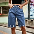 thumbnail image 1 of Rezuofi 2 Pcs Women's Ripped Mid-Rise Denim Bermuda Shorts Frayed Raw Hem Stretch Jean Shorts, 1 of 7