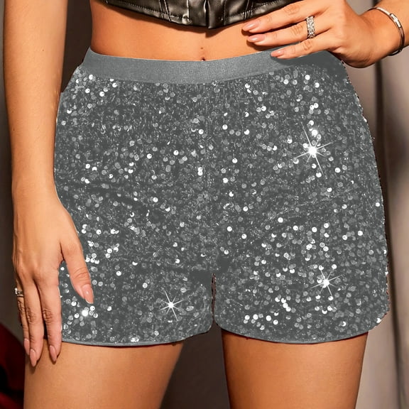 Rezuofi 2 Pcs Women's Sparkly Sequin Shorts Elastic Waist Glitter Straight Leg Party Shorts with Pockets Clearance