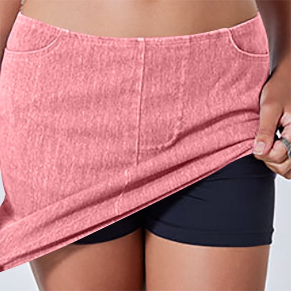 Rezuofi 2 Pcs Women's Tulip Hem Shirred Washed Casual Bodycon Short Jean Denim Skirt