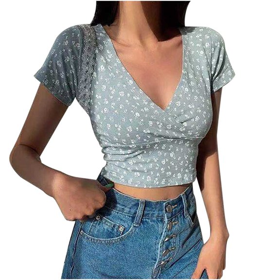 Rezuofi 2 Pcs Women's V Neck Short Sleeve Curved Hem Sheer Chiffon Blouse Shirts Tops