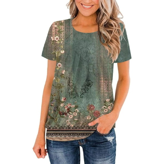 Rezuofi 2 Pcs Womens Casual Short Sleeve Tunic Tops Scoop Neck T Shirts Summer Loose Fit Tunics