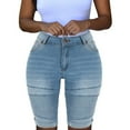 thumbnail image 1 of Rezuofi 2 Pcs Womens Denim Ripped Bermuda Shorts Distressed Knee Length Stretch Short Jeans 2025, 1 of 5