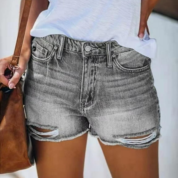 Rezuofi 2 Pcs Womens High Waist Ripped Hole Short Jeans Washed Distressed Denim Shorts 2025