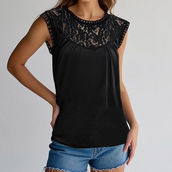 Rezuofi 2 Pcs Womens Lace Tops Pleated Short Sleeve Shirts Summer Business Casual Dressy Blouses