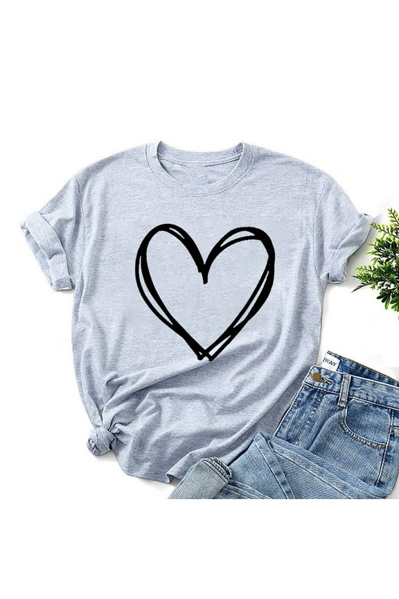 2 Pcs Womens Love Heart Shirts Short Sleeve Valentines Crewneck Colorful Heart Graphic Tees Tops