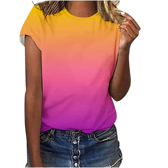 Rezuofi 2 Pcs Womens Ombre Color Summer Tops Short Sleeve Tee Shirts Dressy Causal Cute Tshirts 2025 Trendy Vacation Clothes