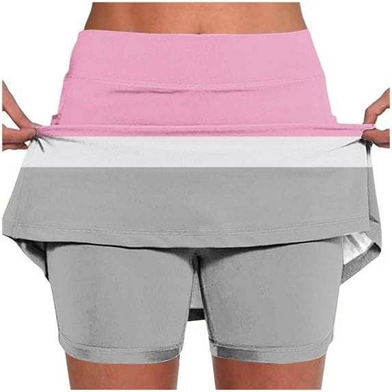 Rezuofi 2 Pcs Womens Skorts with Pockets Tummy Control Plus Size Skorts for Women High Waist Athletic Sports Pants Skirt Casual Shorts Clearance
