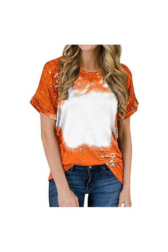 2 Pcs Womens Sublimation T Shirts Multiple Sizes Bleached Tees Tops Short Sleeve Vintage Tshirts Funny Cute Clothes