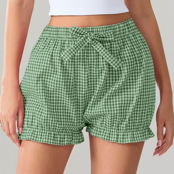 Rezuofi 3 Pcs Women Y2k Pajamas Shorts Gingham Cute Pj Short Pants Plaid Lounge Shorts Sleep Bottoms Elastic Boxers Streetwear