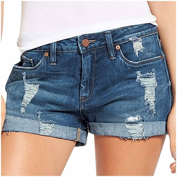 Rezuofi 4 Pcs Women's Ripped Denim Jean Shorts High Waisted Stretchy Folded Hem Short Jeans