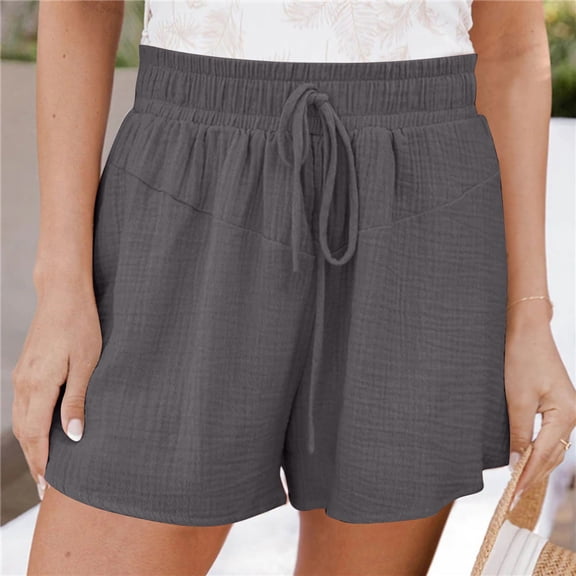 Rezuofi Linen Shorts for Women Summer Casual Wide Leg Loose High Waist Drawstring Dressy Beach Shorts 2025 Comfy Clothes