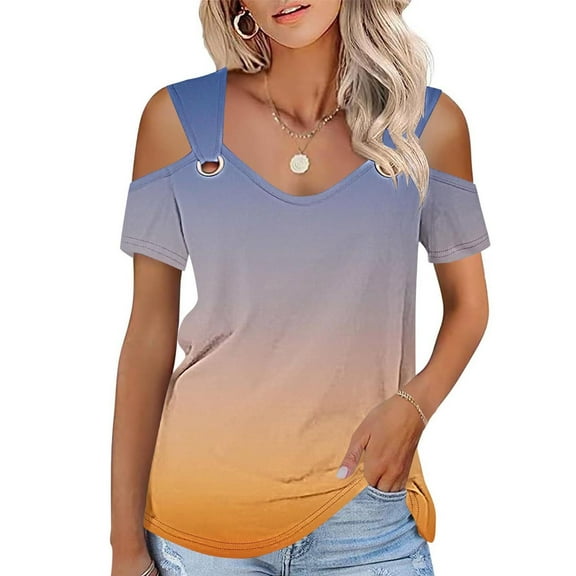 Rezuofi Women Short Sleeve Cold Shoulder Tops Sexy Casual Cut Out Shoulder Shirts Dressy Elegant Blouse Tshirts Boho Outifts