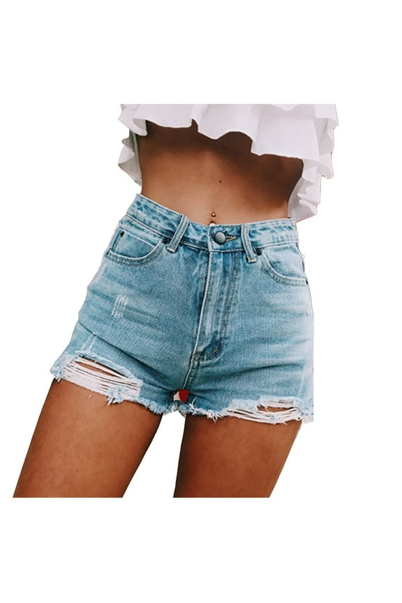 Women's High Waist Distressed Casual Cut Off Ripped Jeans Denim Shorts