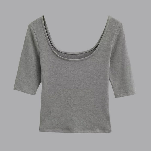 Rezuofi Women's Scoop Neck Stretchy Tops Cotton Half Sleeve Slim Fitted T-Shirts Tight Casual Basic Summer Tees