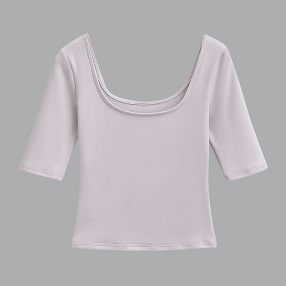 Rezuofi Women's Scoop Neck Stretchy Tops Cotton Half Sleeve Slim Fitted T-Shirts Tight Casual Basic Summer Tees