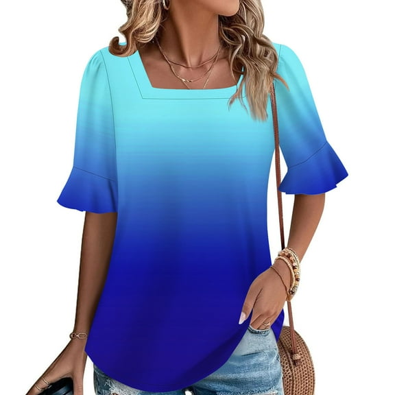 Rezuofi Womens Summer Tops 2025 Round Neck Short Sleeve Shirts Trendy Dressy Casual Vacation Outfits Printed