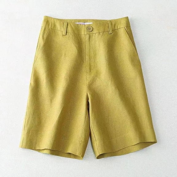 Rezuofi Womens Wide Leg Linen Shorts Summer Casual Loose Pleated Elastic High Waisted Bermuda Shorts