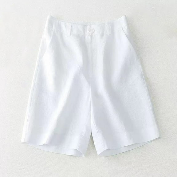 Rezuofi Womens Wide Leg Linen Shorts Summer Casual Loose Pleated Elastic High Waisted Bermuda Shorts