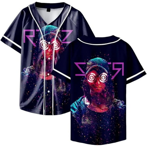 Rezz Inspired Washed Merch Baseball Jersey Unisex Fashion 3D Cool V-neck Short-sleeved T-shirt