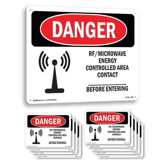 Rf Microwave Energy Controlled Area Custom OSHA Danger Aluminum Sign 10 Inch x 7 Inch - 10 Pack