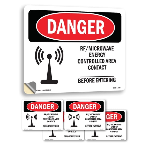 Rf Microwave Energy Controlled Area Custom OSHA Danger Vinyl Decal Label 5 Inch x 3.5 Inch - 5 Pack
