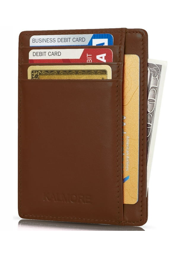 Rfid Blocking Slim Credit Card Holder Thin Minimalist Front Pocket Genuine Leather Wallet with Id Card Window