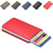 Rfid Credit Card Holder Wallet Metal Thin Slim Bank Card Case Men Women Pop Up Minimalist Wallet Small Black Purse Metal Wallet (Red)