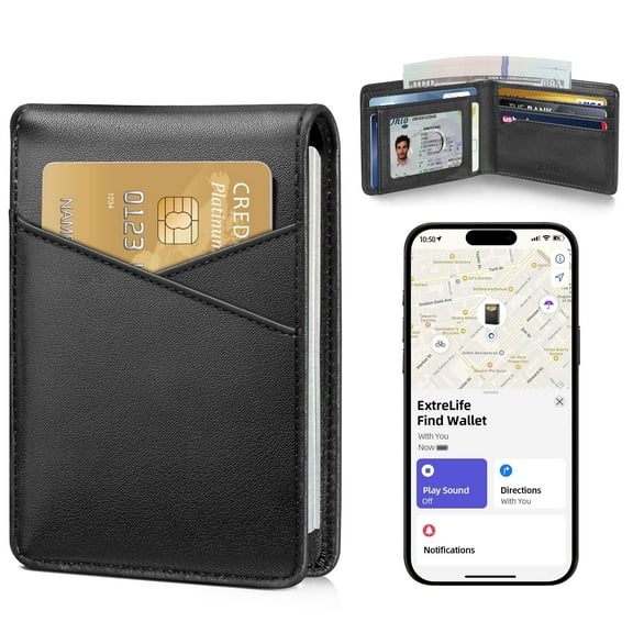 Extrelife Wallets for Men with Apple Find My, Genuine Leather Slim Bifold Mens Wallet RFID Blocking, Holiday Gifts for Men