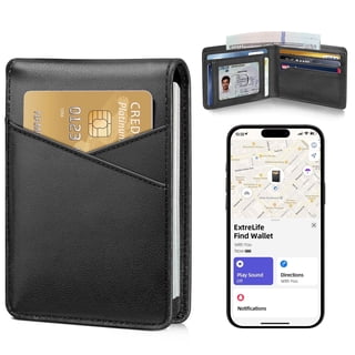 Extrelife Minimalist Wallets for Men, Works with Find My App, Slim Leather Bifold Wallet Credit Card Holder with Cash Pocket, ID Window, RFID Blocking, Gifts for Men