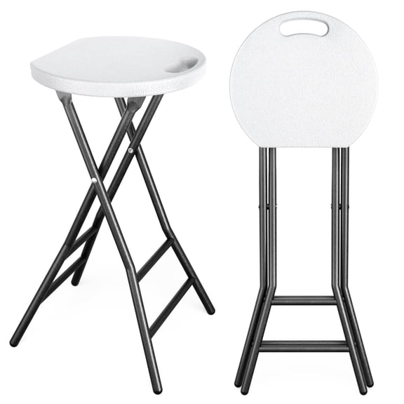 RTVR 24-Inch Round Collapsible Folding Stool with 300lbs Capacity Set of 2, White