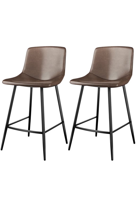 Adult Mid Back 600 lbs and Faux Leather Counter Height Bar Stools - Set of 2, Brown