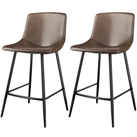 TAVR Furniture Adult Mid Back 600 lbs and Faux Leather Counter Height Bar Stools - Set of 2, Brown