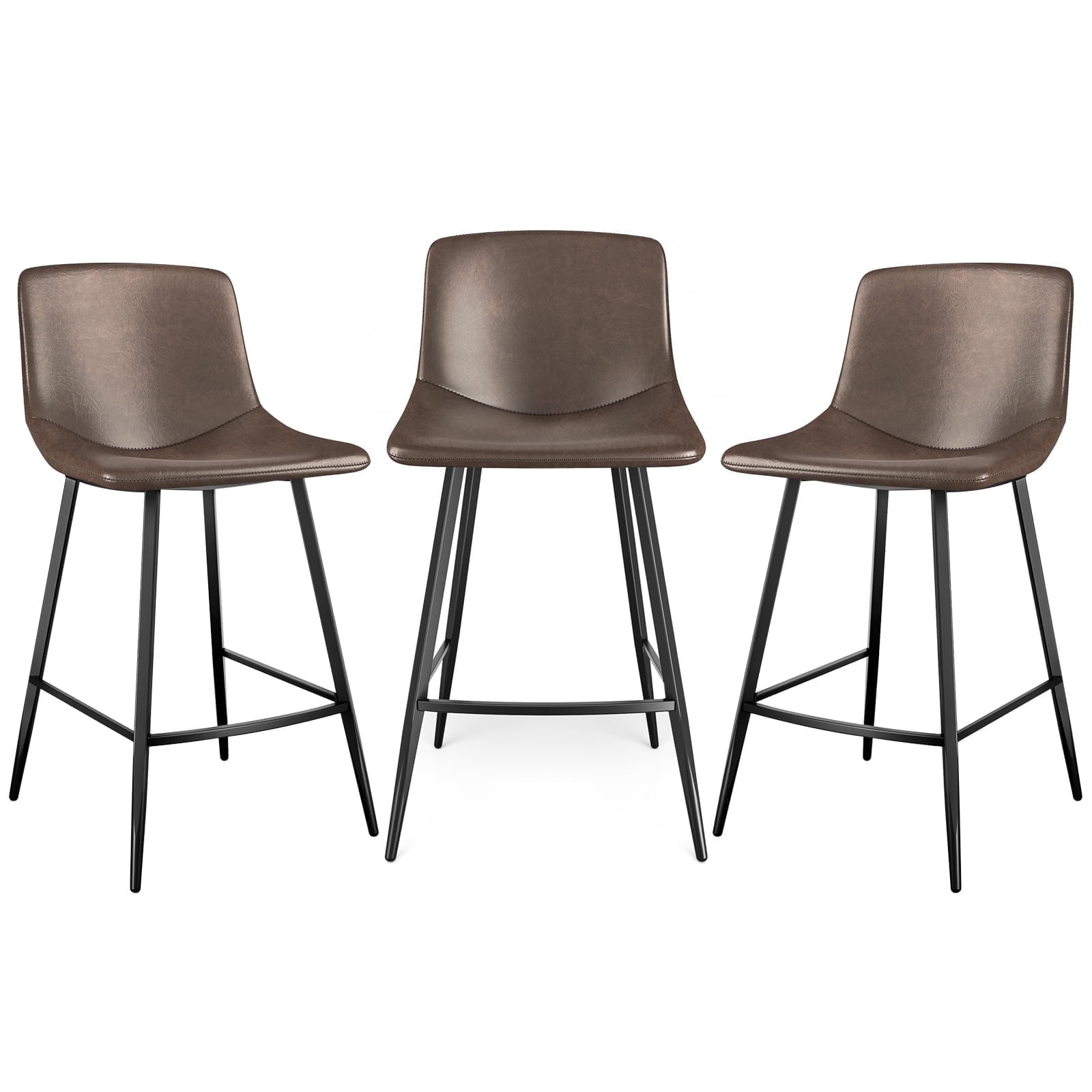 TAVR Furniture 600 lbs Counter Height Bar Stools Set of 3, 24 inch Faux Leather Barstools with Back, Bar Chairs with Metal Legs for Kitchen Island, Dining Room, Brown