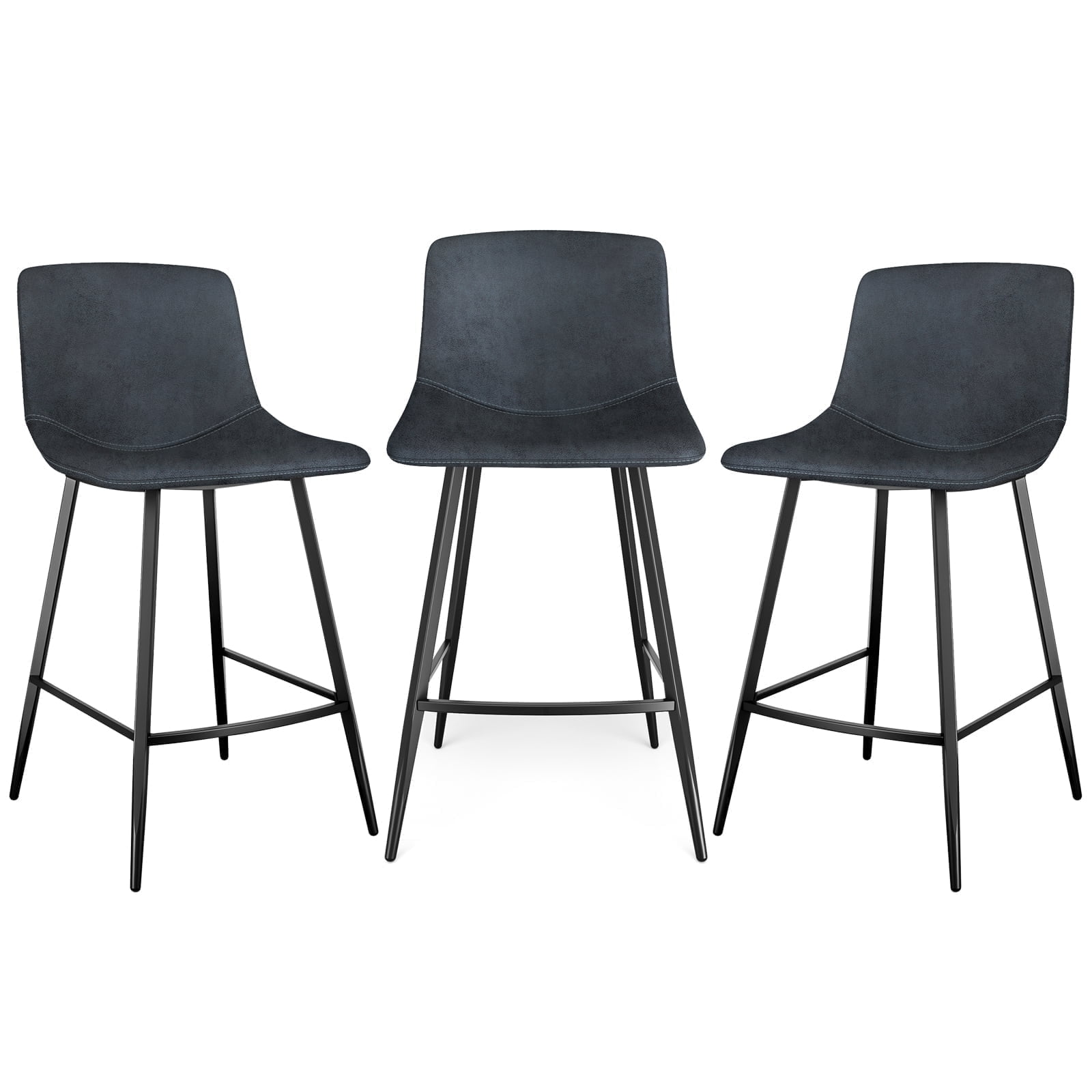 TAVR Furniture 600 lbs Counter Height Bar Stools Set of 3, 24 inch Leathaire Barstools with Back, Bar Chairs with Metal Legs for Kitchen Island, Dining Room, Party Room & Restaurant, (Navy Blue)